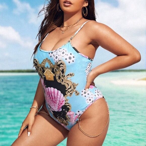 Blue and Pink One Piece Swimsuit OX - Picture 4 of 5